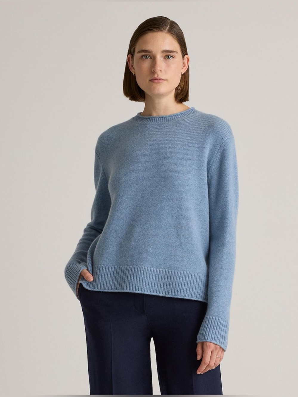 Quince Mongolian Cashmere Dusty Blue Crewneck Sweater large
